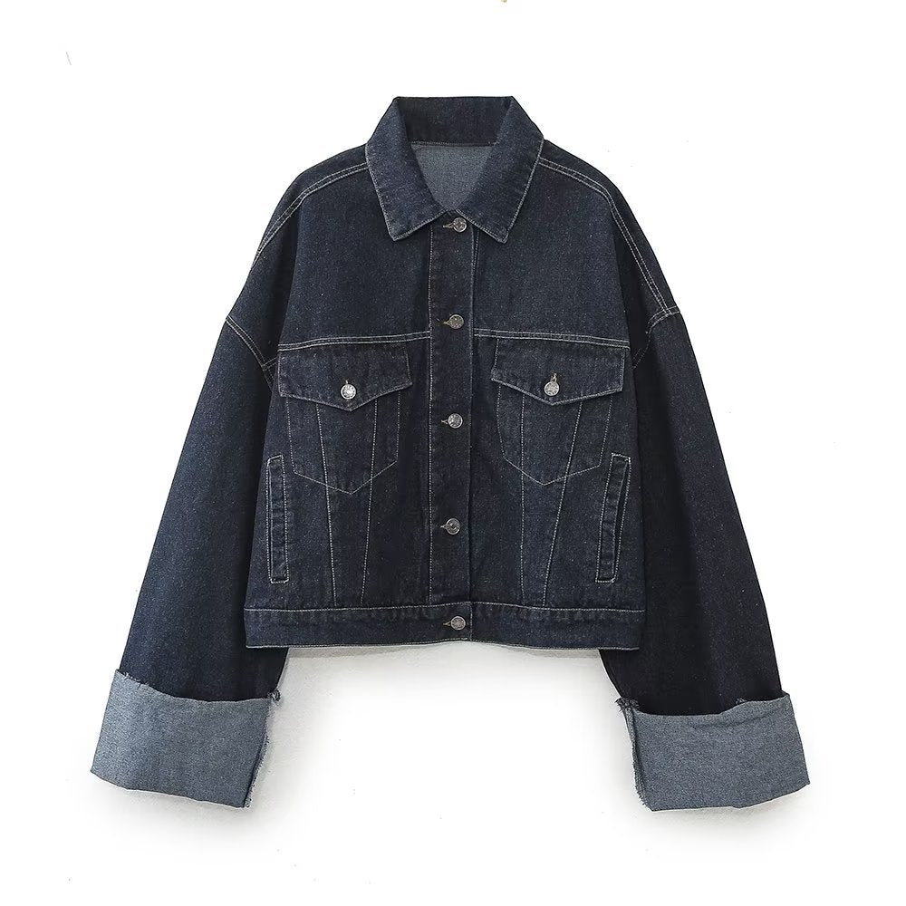 Denim Set voor Dames met Cropped Jacket en Wijde Jeans – Reyna