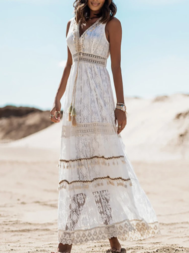 Bohemian Midi Jurk met V-Hals voor Zomerlooks – Nina