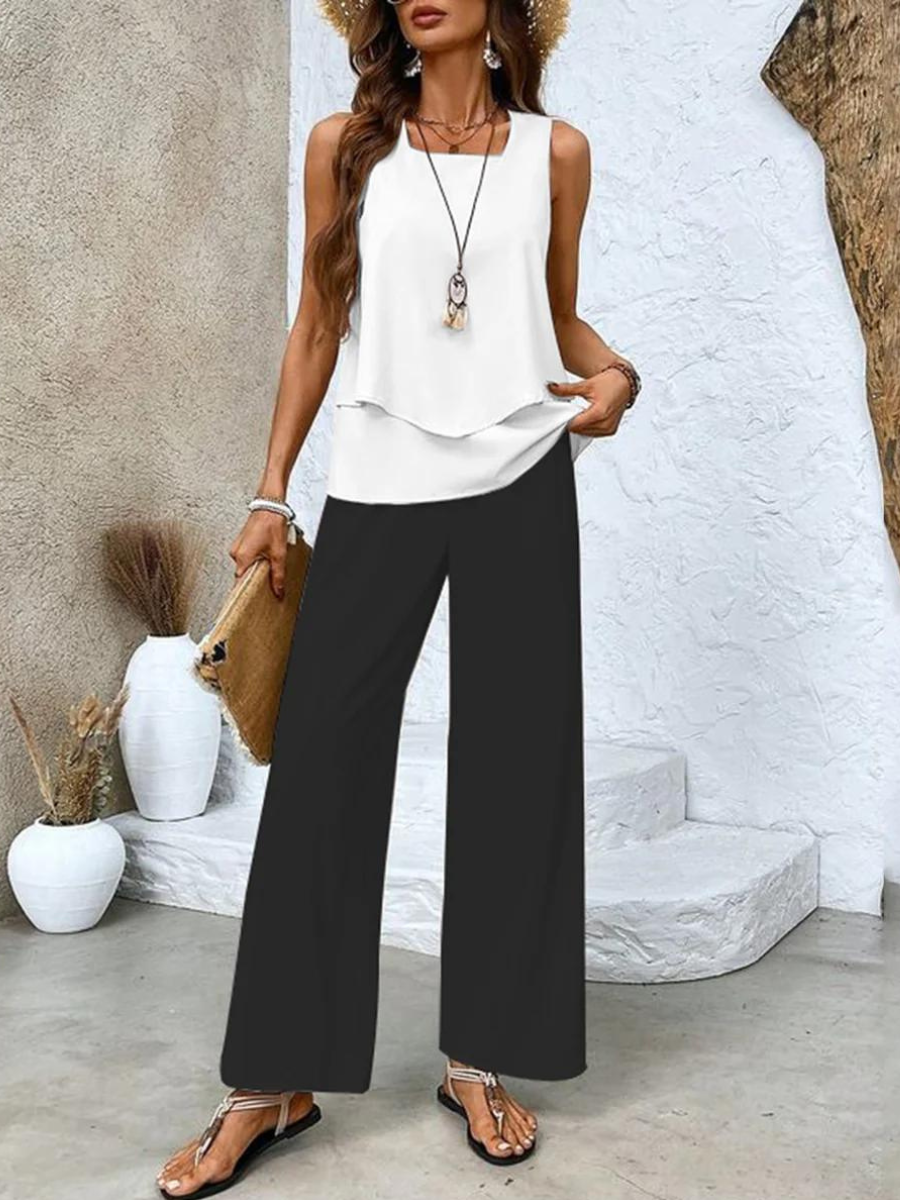 Zomerse Tweedelige Dames Set met Wijde Broek – Esther