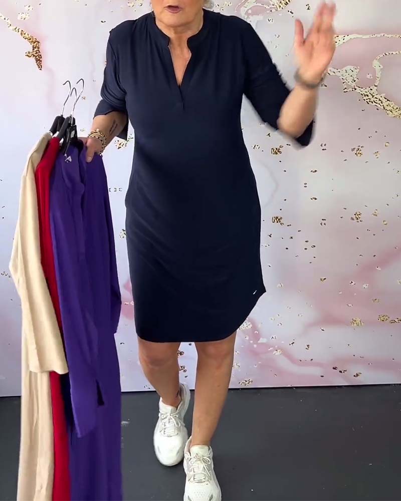 Dames jurk V-hals elegant ademend kreukvrij – Elvarine