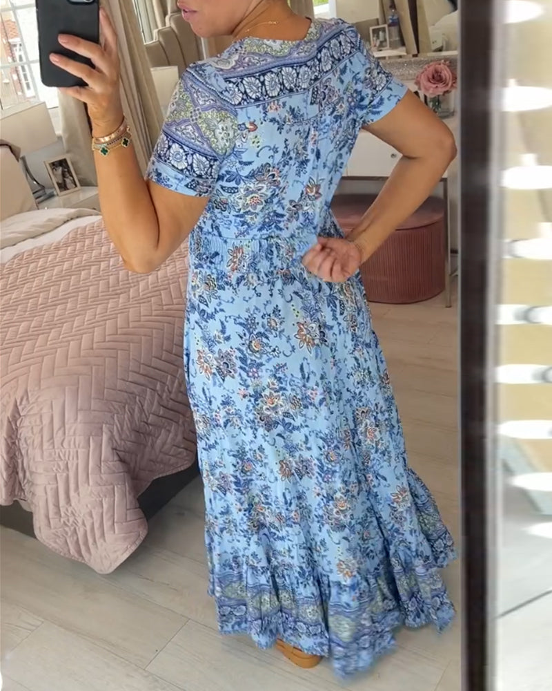 Maxi Bloemenjurk V-Hals Zomerlook Elegant – Yara
