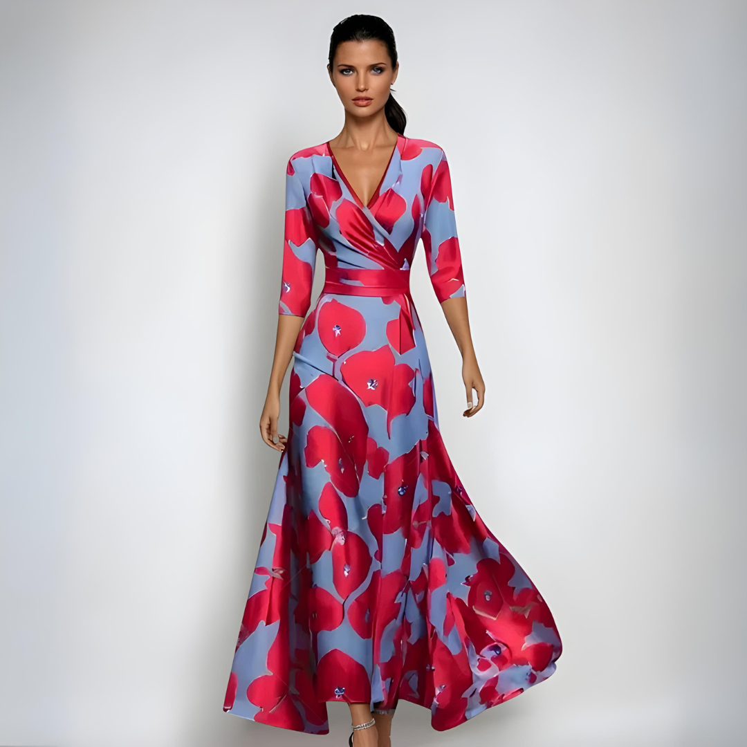 Wikkeljurk met bloemenprint en V-hals – Sophie