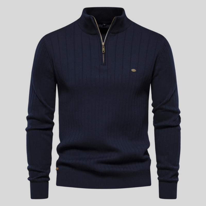Heren ribbeltrui met spierpasvorm en luxe afwerking – Finsaro