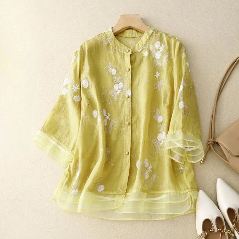 Broderie damesblouse luchtig katoen linnen stijl – Emilie