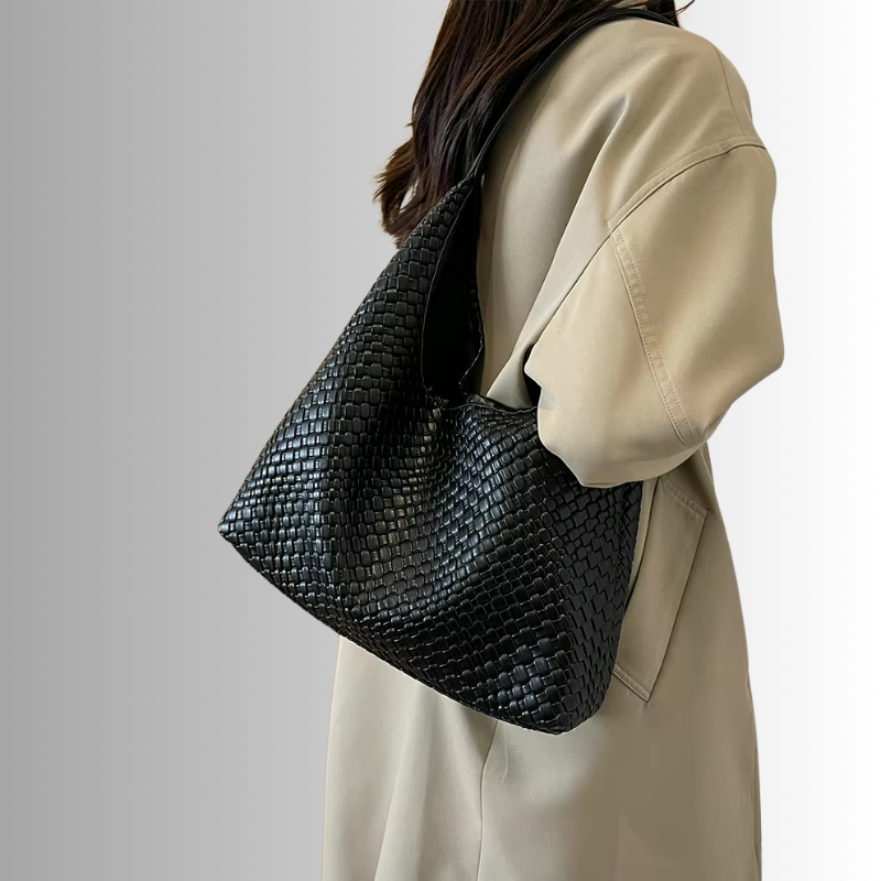 Gevlochten vegan tote bag met pouch voor dames – Alvaya