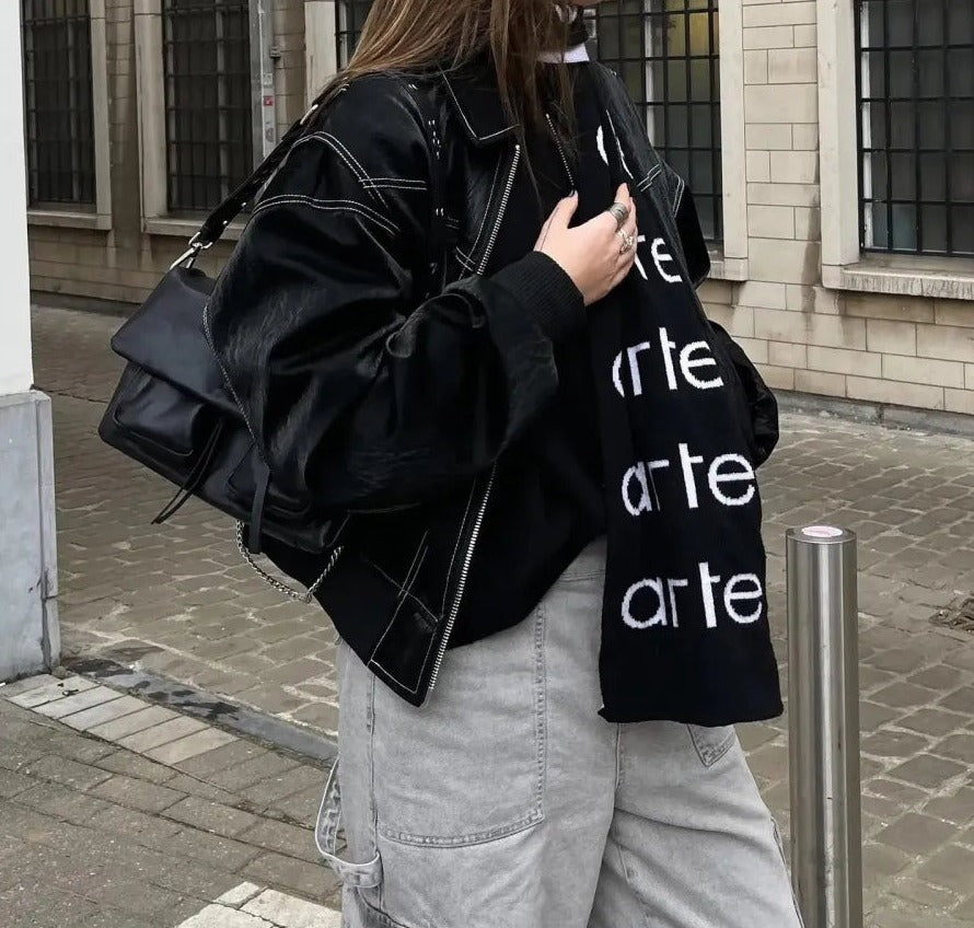 Oversized dames leren jas met edgy streetstyle look – Veraxa