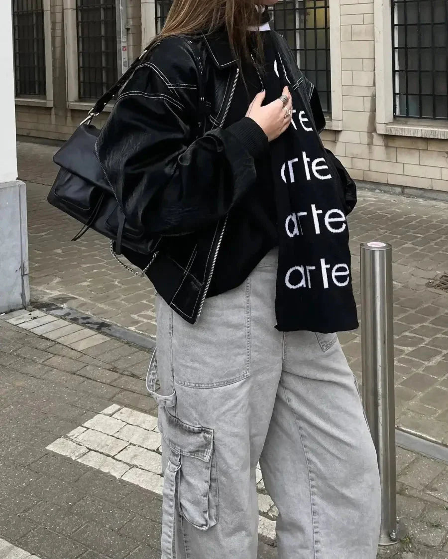 Oversized dames leren jas met edgy streetstyle look – Veraxa