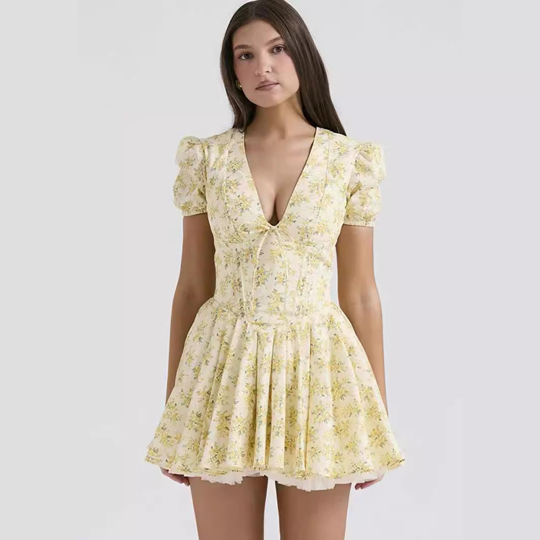Vintage bloemen mini jurk met stretchkatoen dames – Lottie