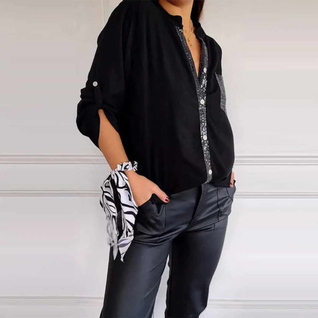 Lange mouwen damesblouse met glansdetail – Liora