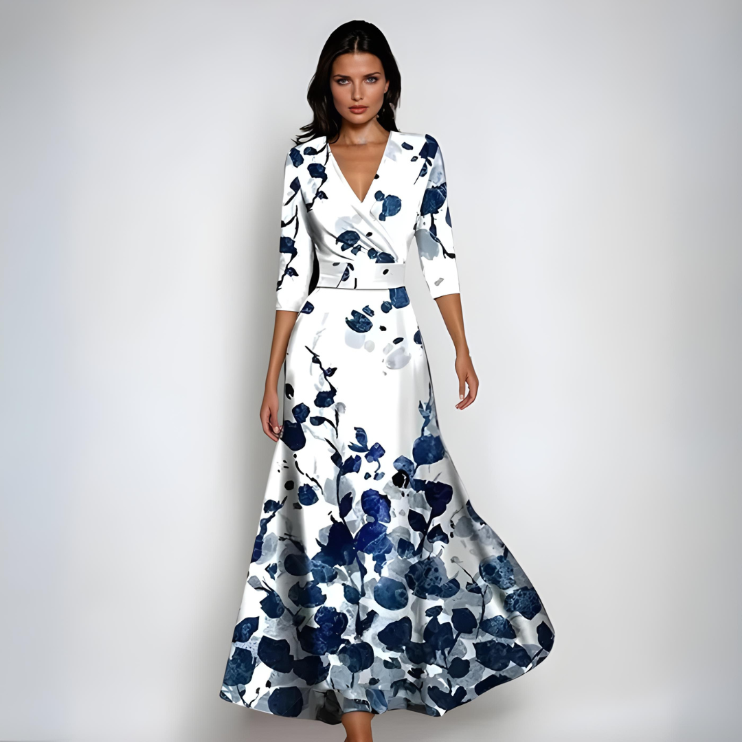 Wikkeljurk met bloemenprint en V-hals – Sophie