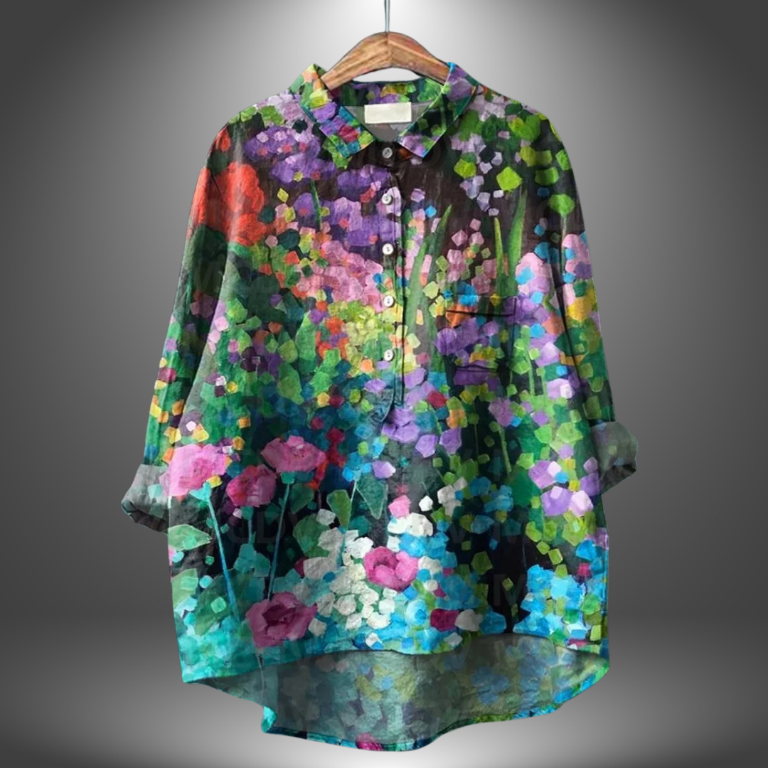 Dames Handgemaakte Bloemenblouse Ademend Comfort Elegant – Evelise
