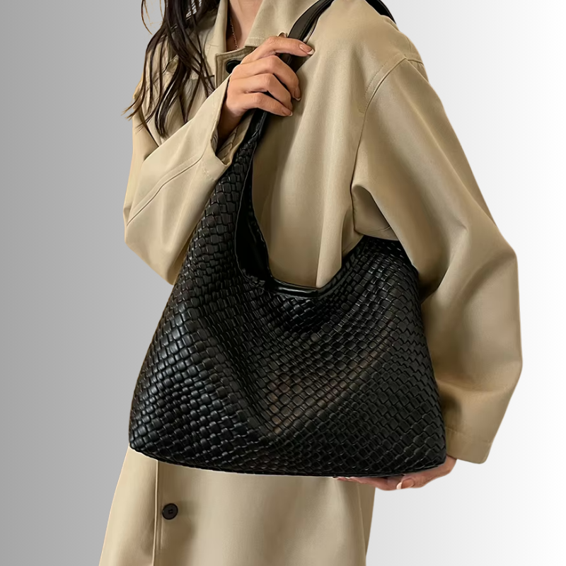 Gevlochten vegan tote bag met pouch voor dames – Alvaya
