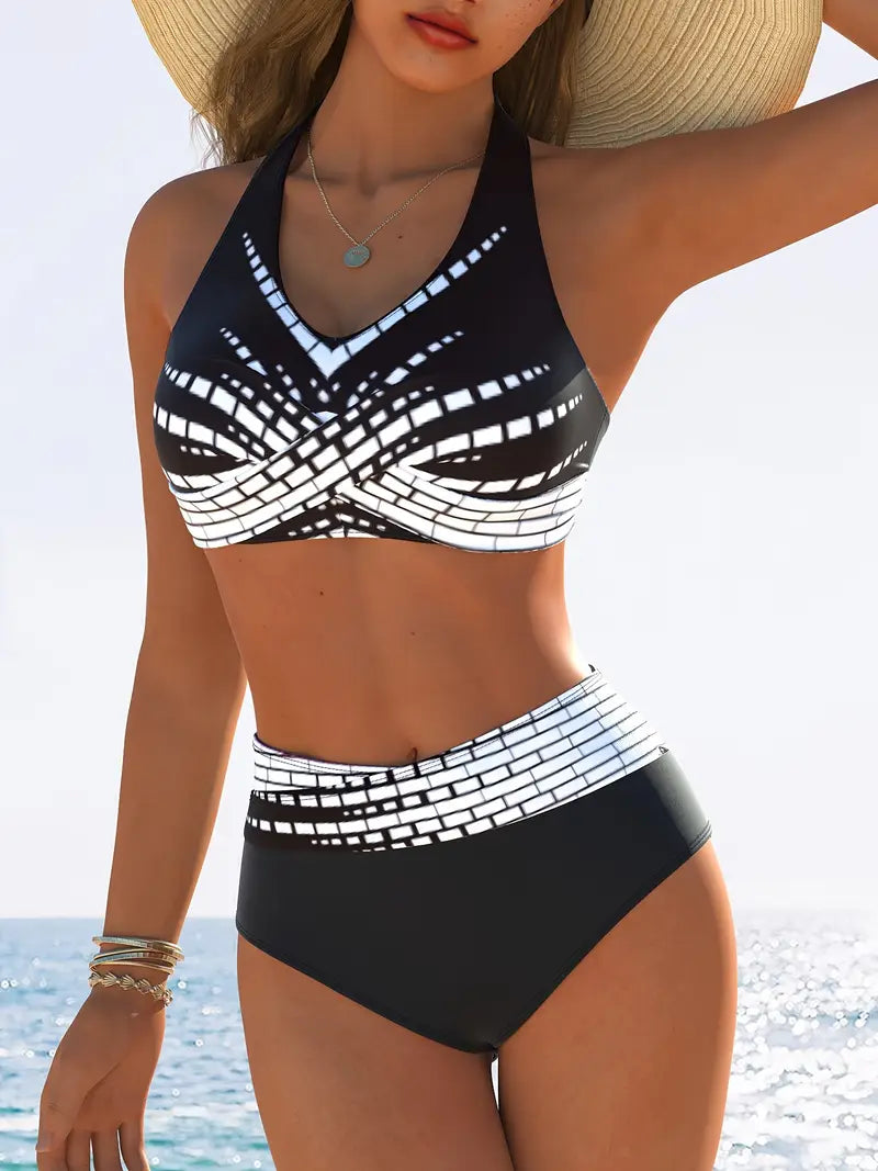 Zwemkleding Set met Hoge Taille Geometrisch – Vionexa