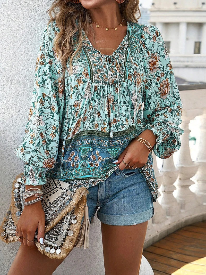 Bloemen Blouse Dames Elegant Geplooid Design – Elissia