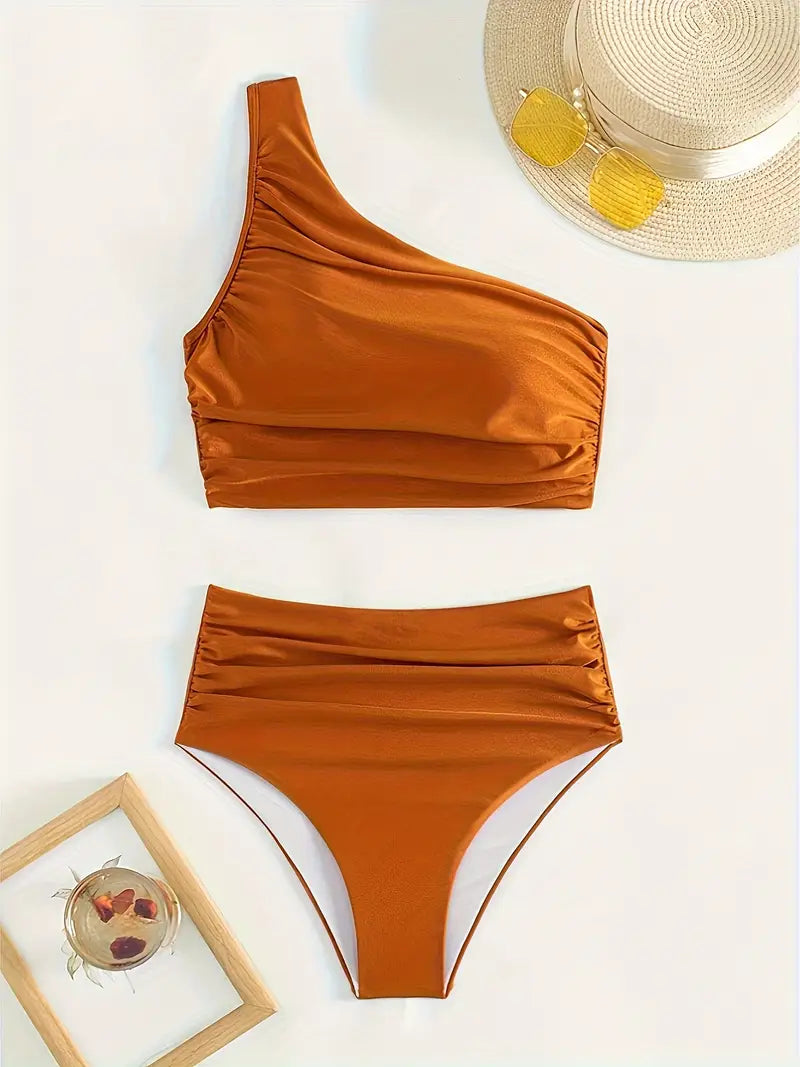 Satijnen bikini dames één schouder elegant – Marilou