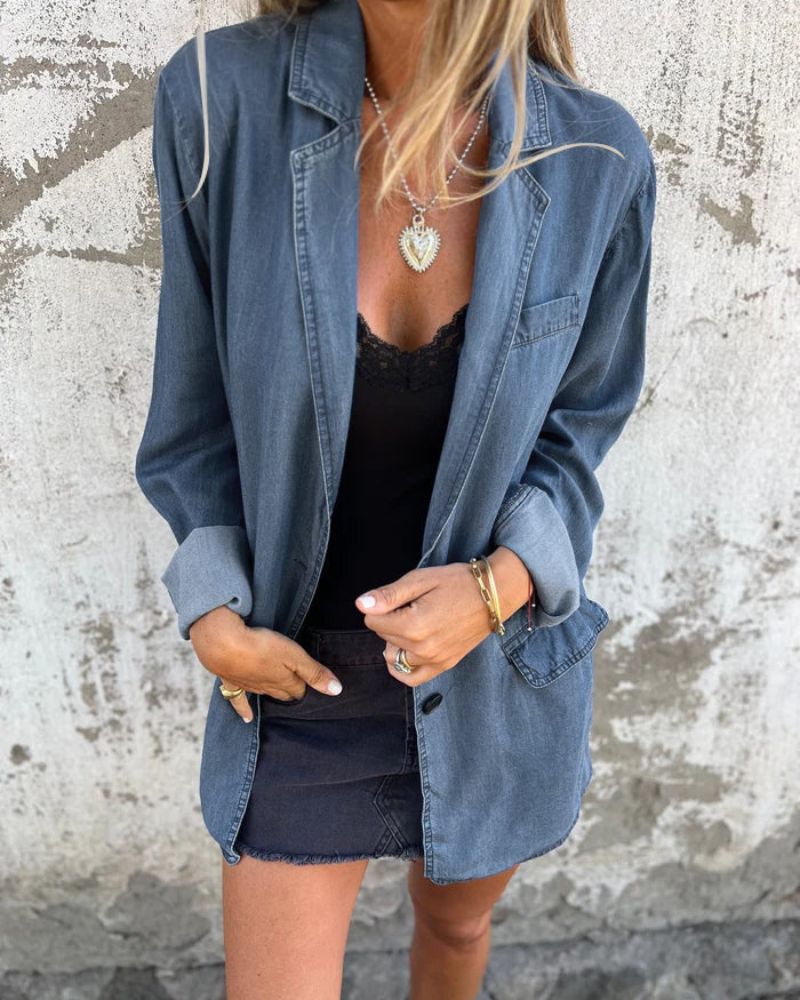 Dames denim jas relaxed fit blauw knopen stijl – Elvarra