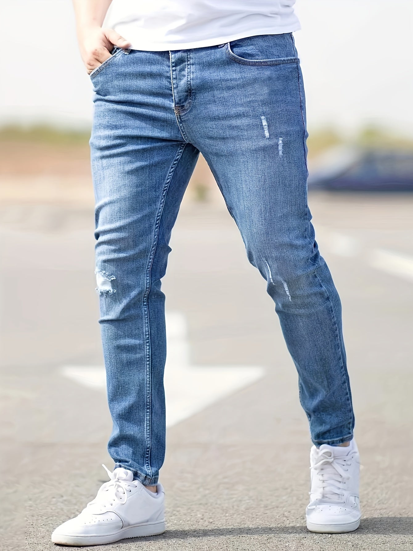 Slim Fit Stretchy Ripped Knie Jeans voor Heren - Axel