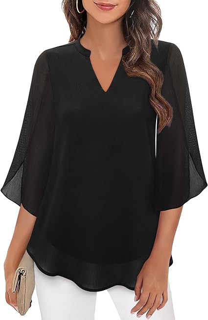 Luxe gelaagde damesblouse met elegante V-hals – Sophie