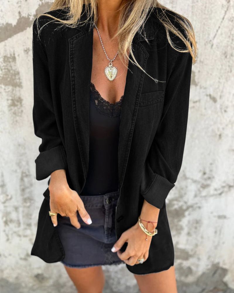 Dames denim jas relaxed fit blauw knopen stijl – Elvarra