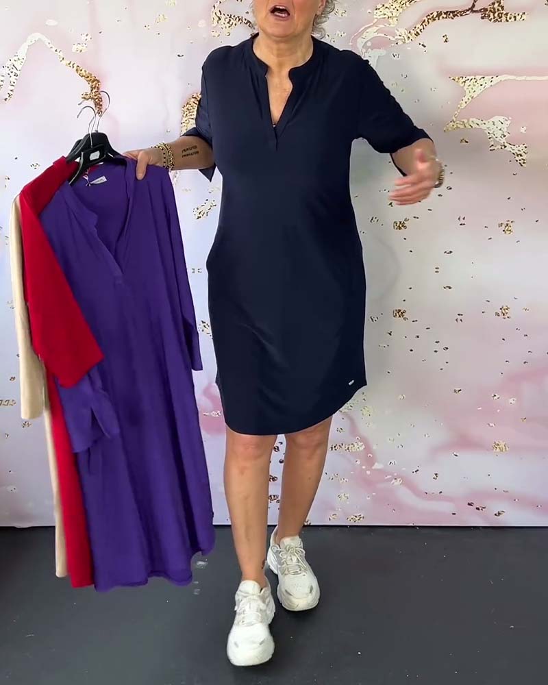 Dames jurk V-hals elegant ademend kreukvrij – Elvarine