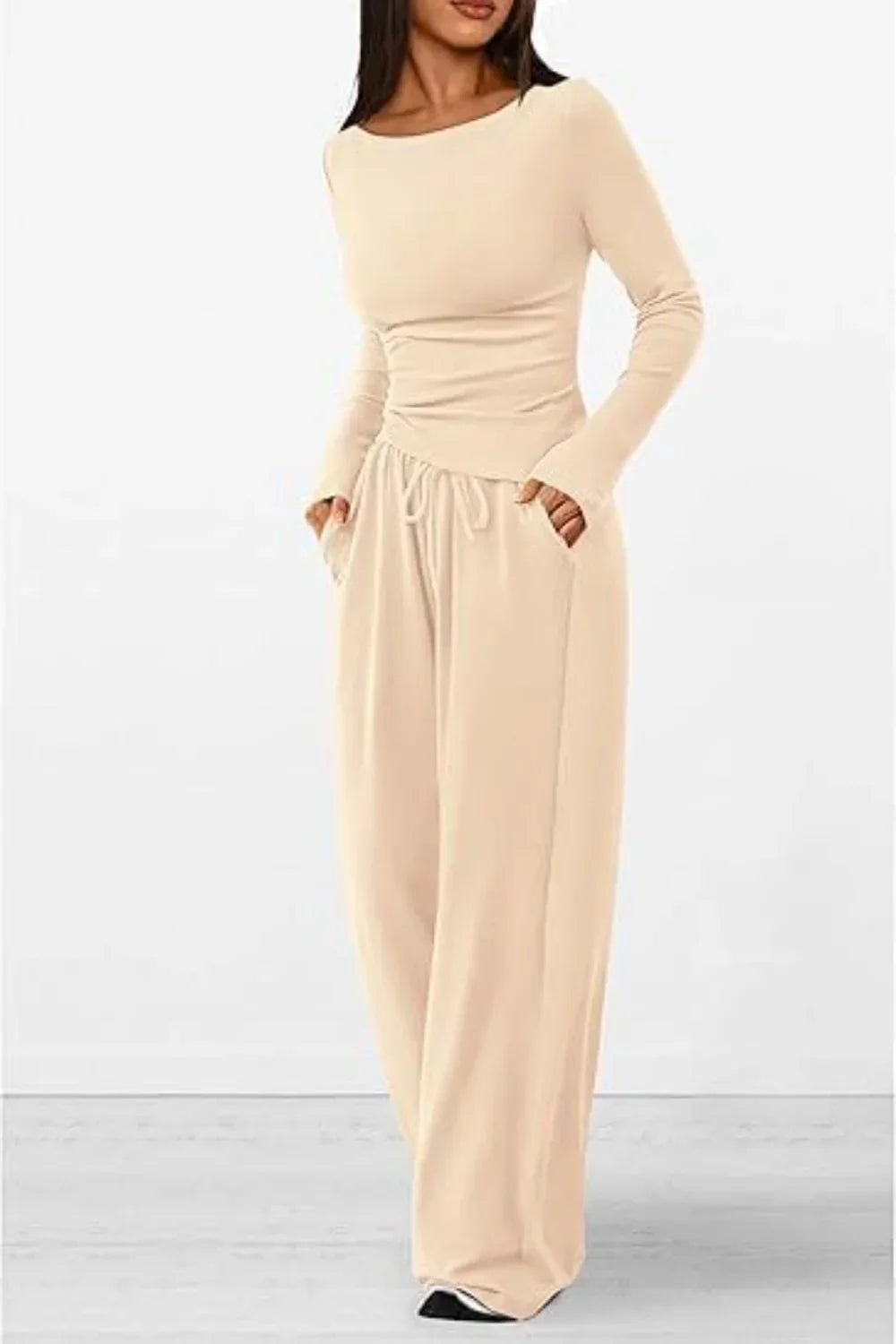 Ronde hals lange mouw top en broek set – Donna
