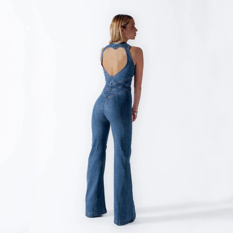 Denim jumpsuit met open rug voor dames – Roxanne