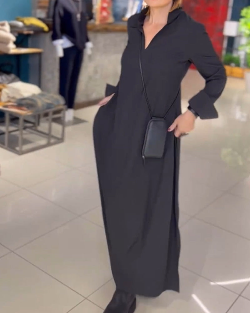 Relaxed maxi jurk met split en reverskraag – Isalda