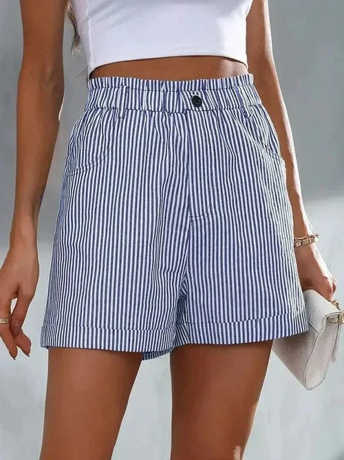 Gestreepte dames shorts met hoge tailleband – Maud