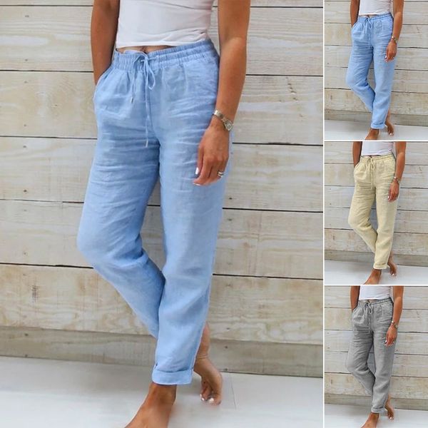 Lichte damesbroek met elastische taille en linnenmix – Susan