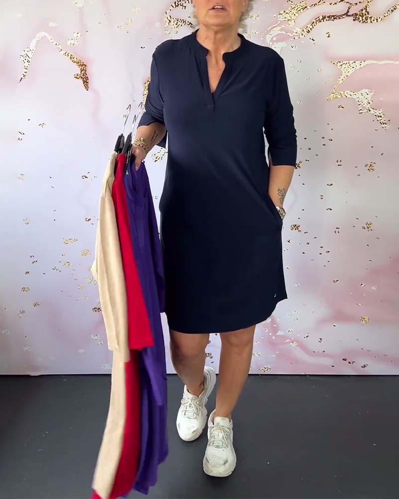 Dames jurk V-hals elegant ademend kreukvrij – Elvarine
