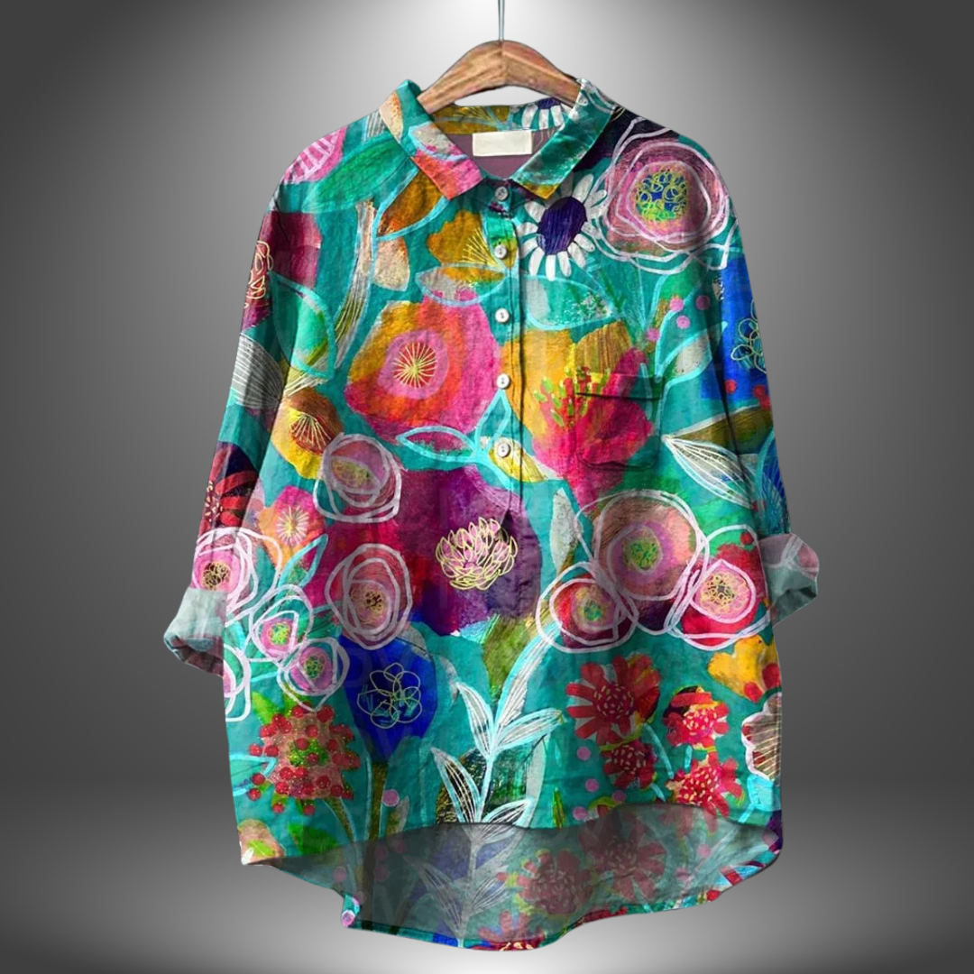 Dames Handgemaakte Bloemenblouse Ademend Comfort Elegant – Evelise