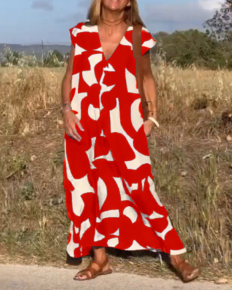 Dames Gedrukte Zomerjurk V-hals Elegant Comfort – Serina