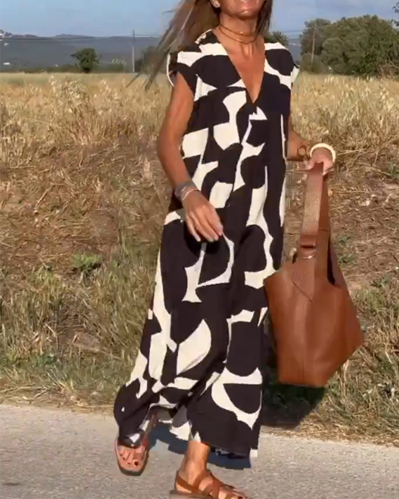 Dames Gedrukte Zomerjurk V-hals Elegant Comfort – Serina