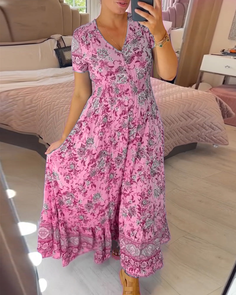 Maxi Bloemenjurk V-Hals Zomerlook Elegant – Yara