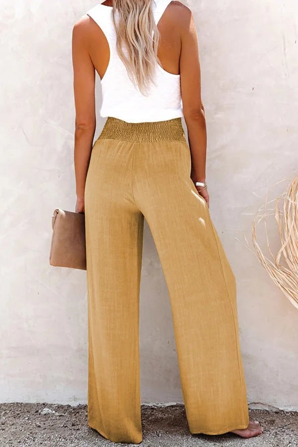 Hoge taille damesbroek met knoopdetail en comfort – Riana