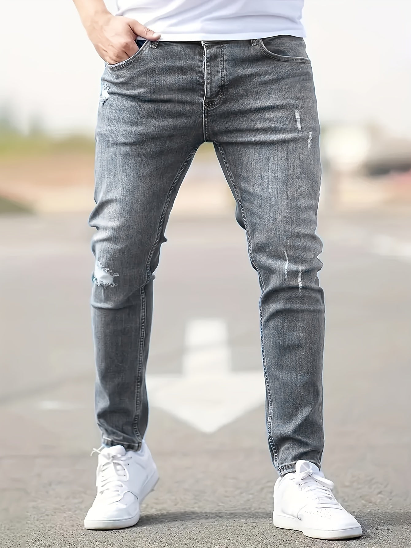Slim Fit Stretchy Ripped Knie Jeans voor Heren - Axel