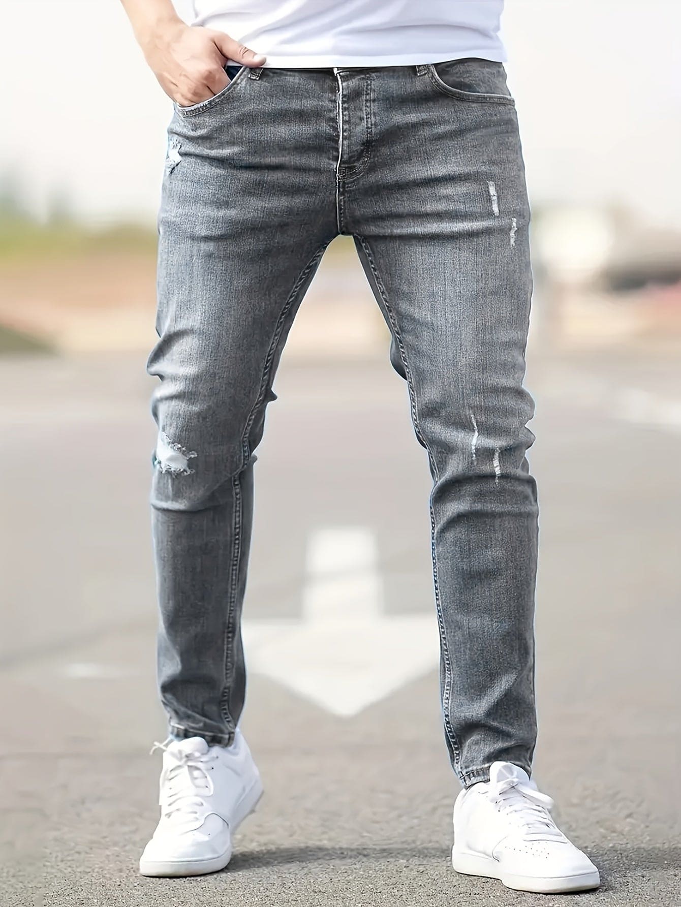Slim Fit Stretchy Ripped Knie Jeans voor Heren - Axel