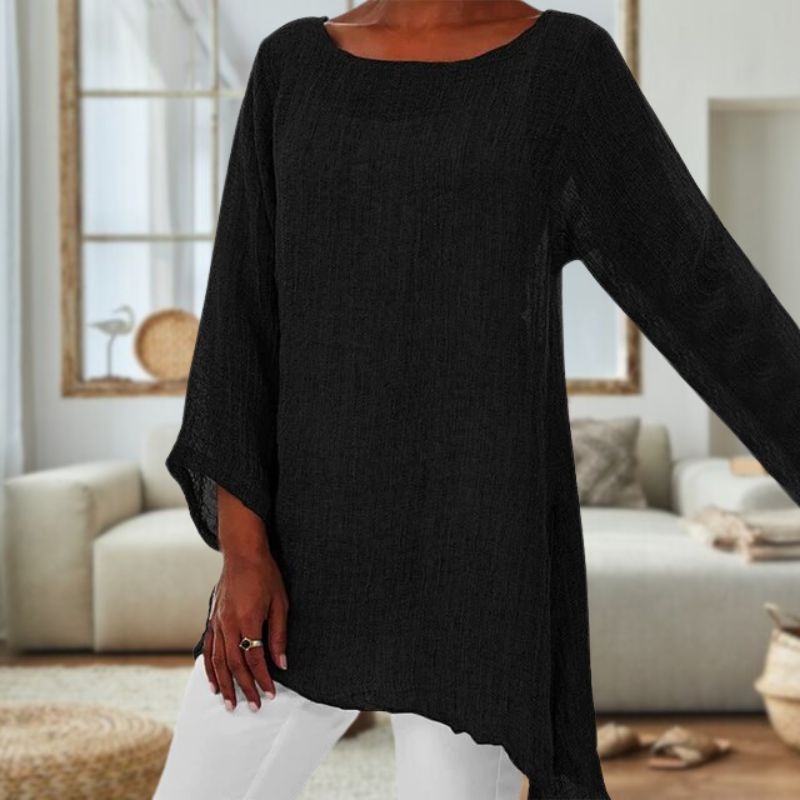 Chique linnen blouse met lange mouwen en ronde hals – Emilia