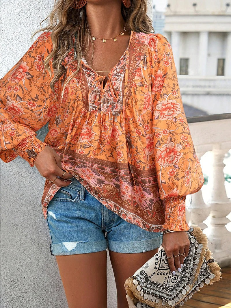 Bloemen Blouse Dames Elegant Geplooid Design – Elissia