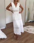 Kant midi zomerjurk met V-hals – Elena