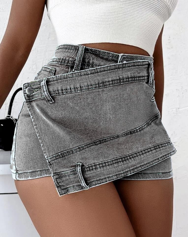 Hoge Taille Denim Skort Met Stijlvolle Details – Sophie