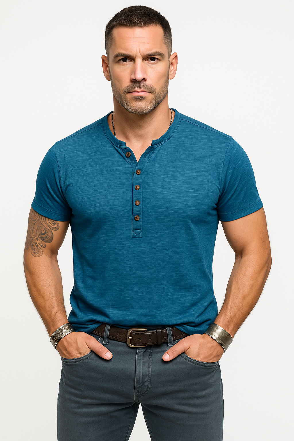 Henley shirt heren katoen vintage stijl zomer – Bas