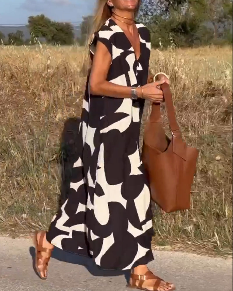 Dames Gedrukte Zomerjurk V-hals Elegant Comfort – Serina
