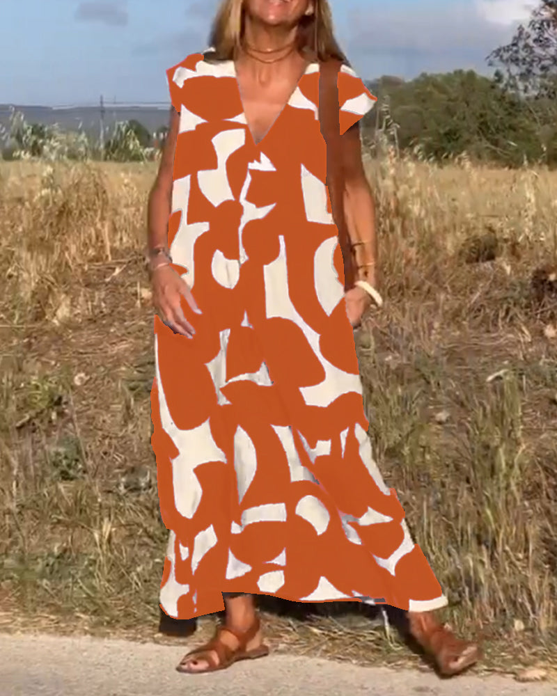 Dames Gedrukte Zomerjurk V-hals Elegant Comfort – Serina