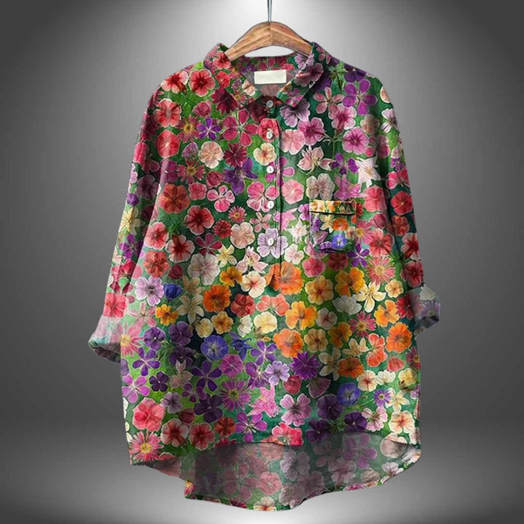 Dames Handgemaakte Bloemenblouse Ademend Comfort Elegant – Evelise