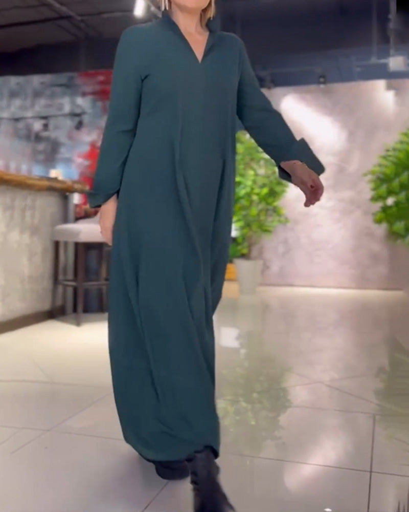 Relaxed maxi jurk met split en reverskraag – Isalda