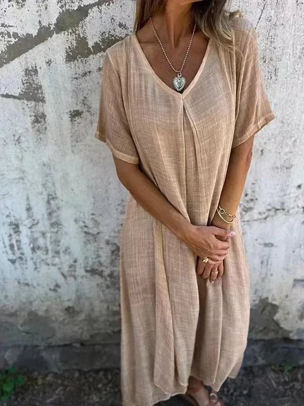 Zomerjurk dames lang luchtig ademend met korte mouw – Rabia