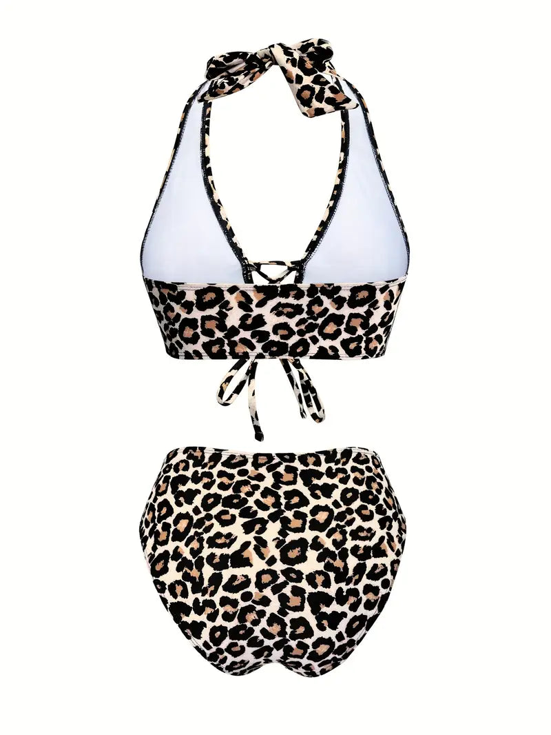 Panterprint bikini dames kriskras haltertop – Liora