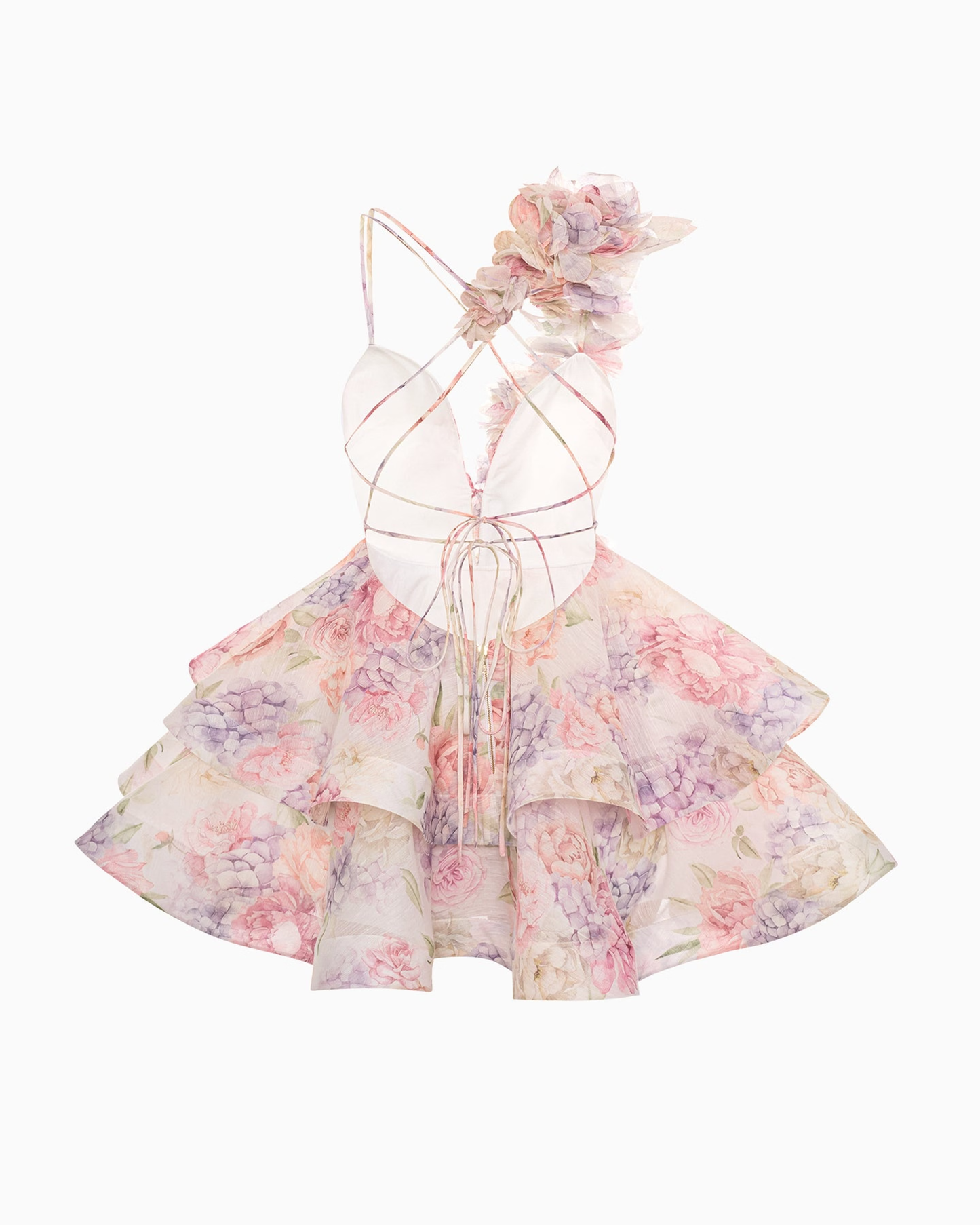 Zomerse one-shoulder jurk met 3D bloemen – Elina