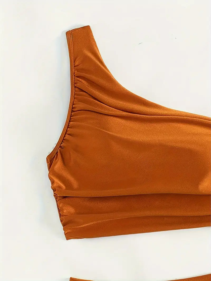Satijnen Bikiniset Één-Schouder met Volant – Noralisse